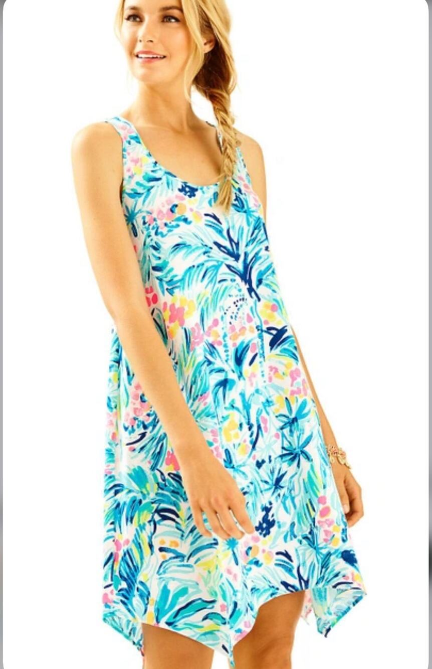 LILLY PULITZER Melle Trapeze Tank Dress Serene Blue Tippy Top Preppy Coastal S